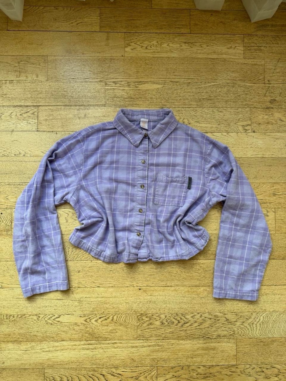 Savage Fenty Purple Plaid Cropped Flannel Shirt